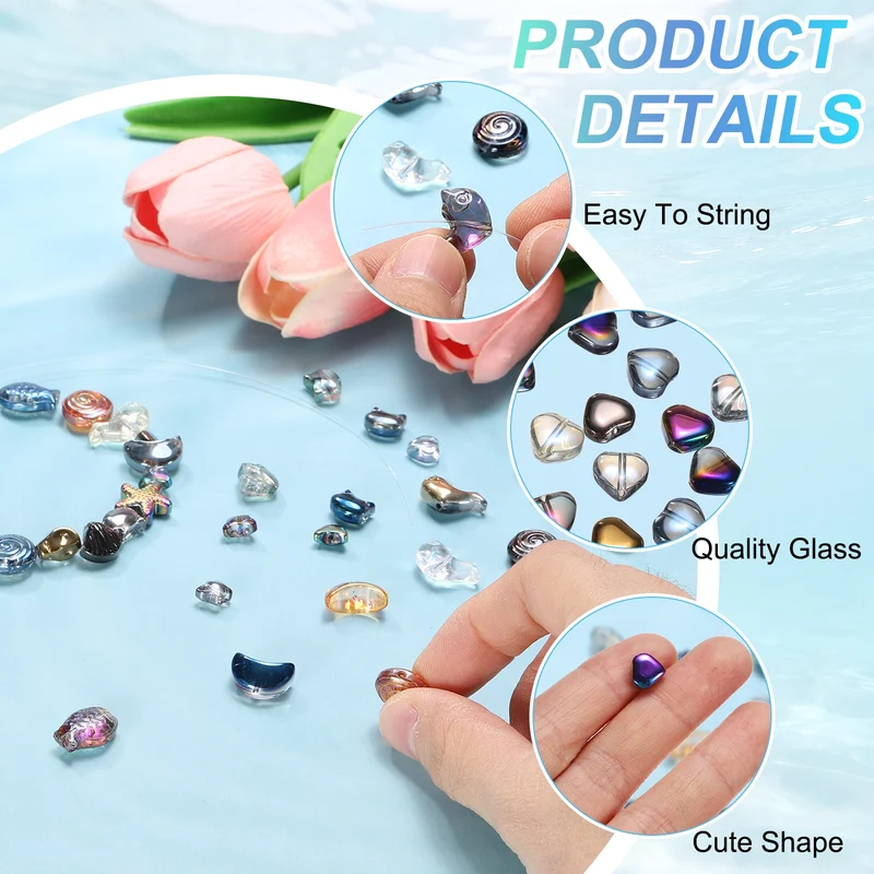 200Pcs Heart Glass Beads, Glass Heart Bead, Multicolor