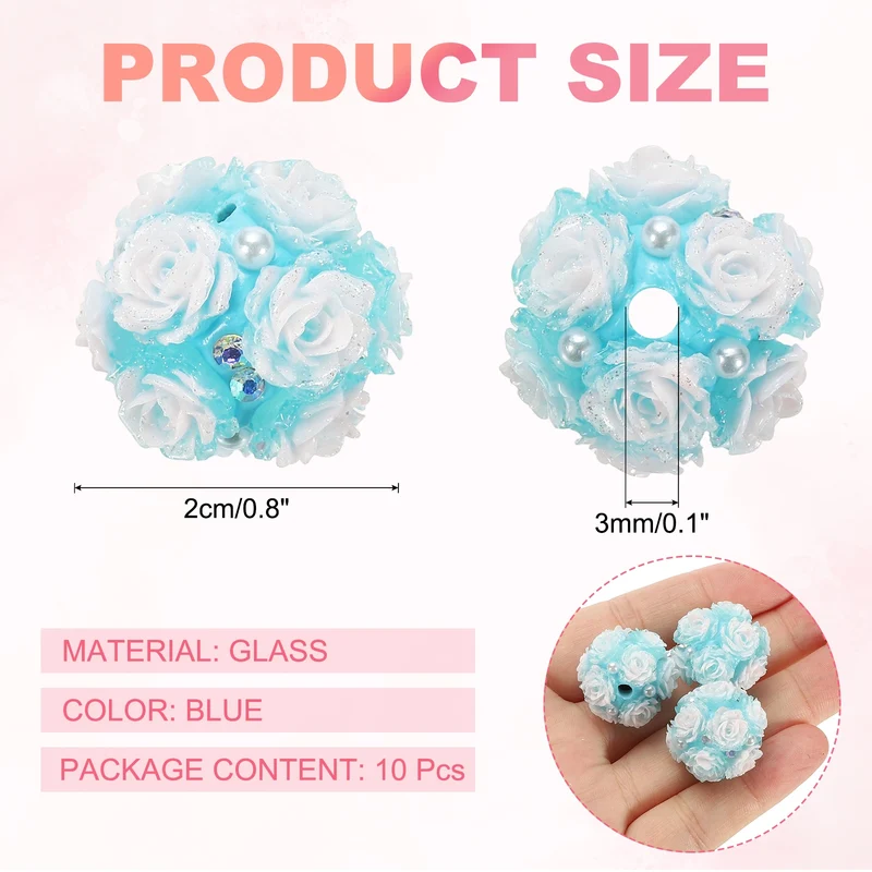 10 Pcs Rhinestone Focal Beads for Pens, 0.8" Glass Flower Beads, Blue