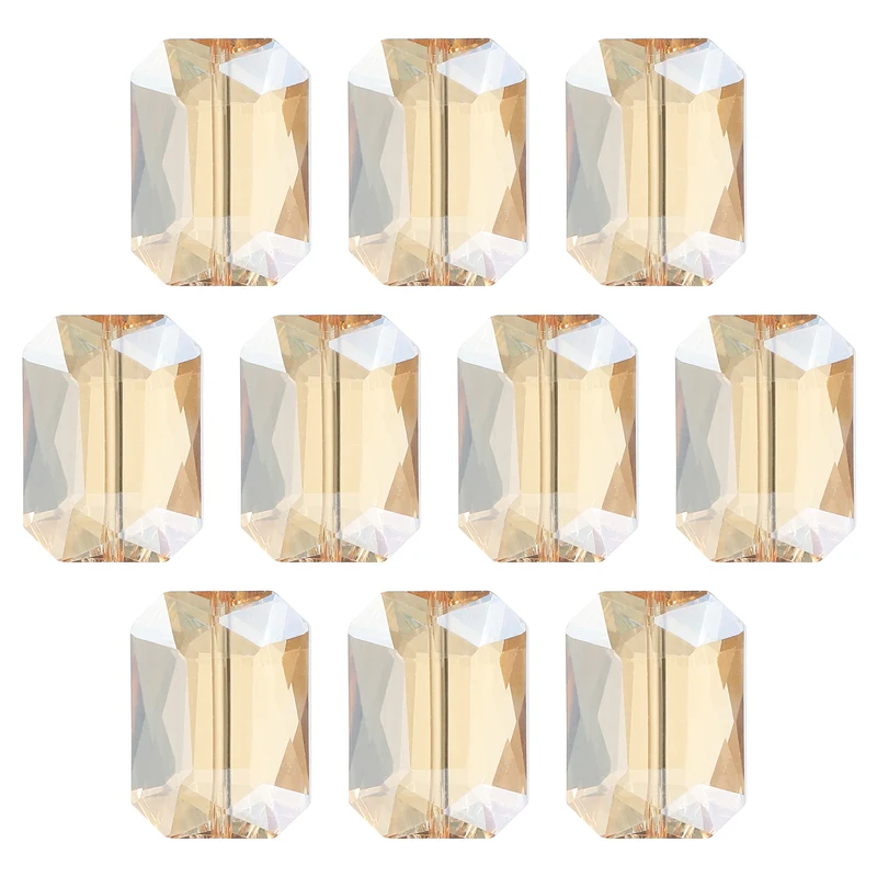 10Pcs Rectangle Crystal Glass Beads, Faceted Glass Beads, Gold