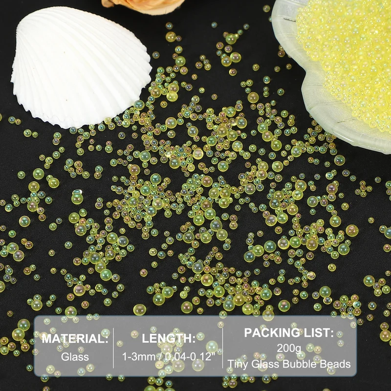 200g 1-3mm Glass Bubble Beads Iridescent No Hole Water Droplet Ball Yellow