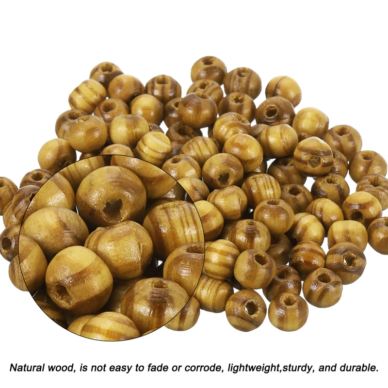 Natural Wood Beads, 200Pcs 8mm Diameter Round Loose Spacer Beads, Light Brown