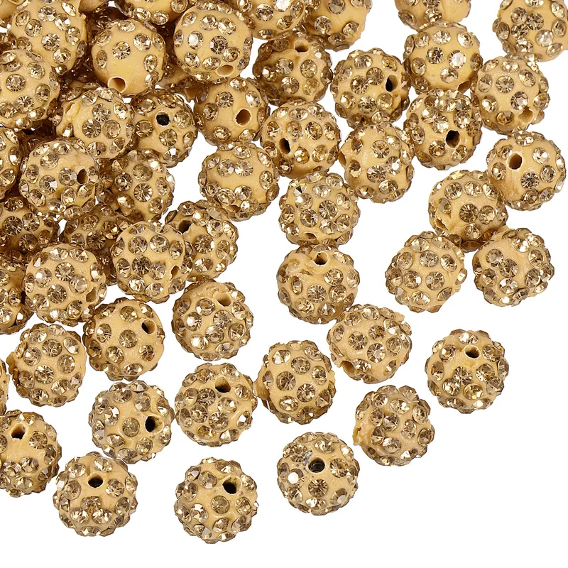 100Pcs 10mm Rhinestone Clay Beads, Polymer Clay Crystal Bead (Crystal Yellow)