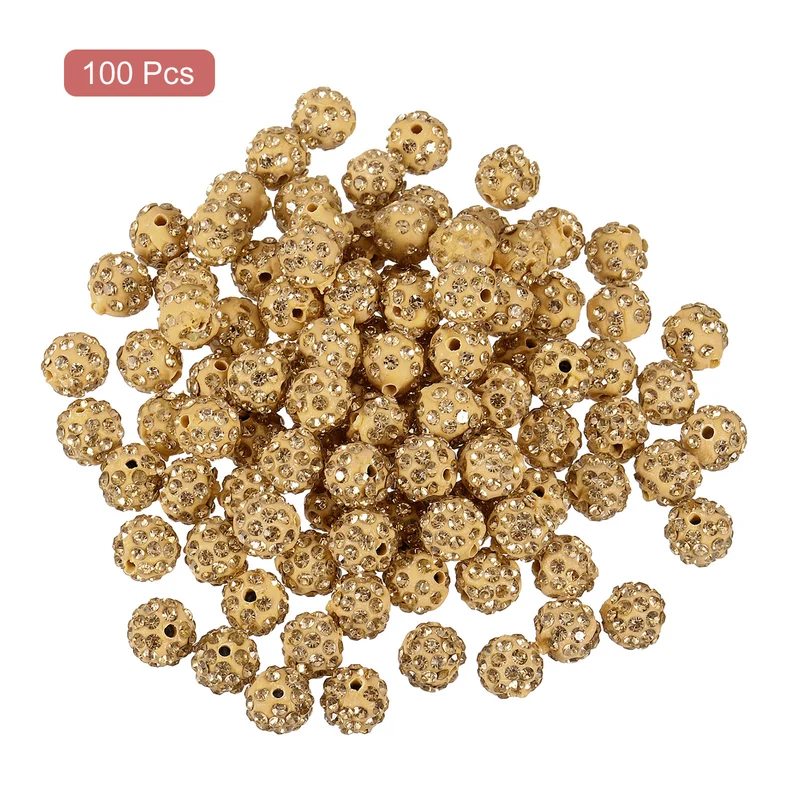 100Pcs 10mm Rhinestone Clay Beads, Polymer Clay Crystal Bead (Crystal Yellow)