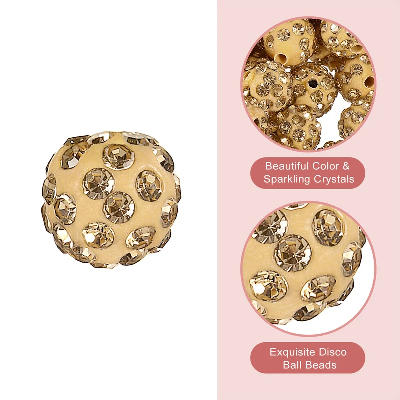 100Pcs 10mm Rhinestone Clay Beads, Polymer Clay Crystal Bead (Crystal Yellow)