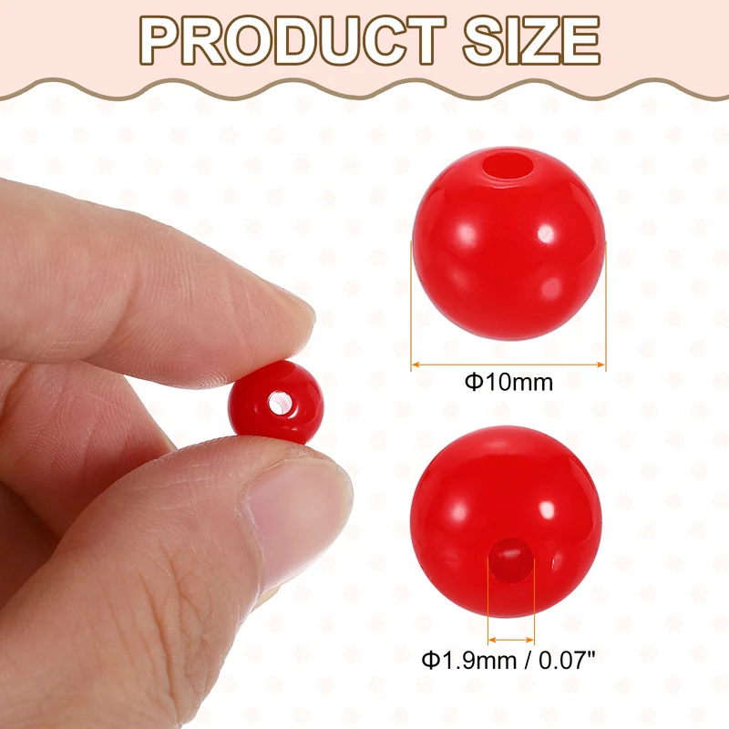 200pcs Red Acrylic Round Beads 10mm Plastic Resin Loose Bead
