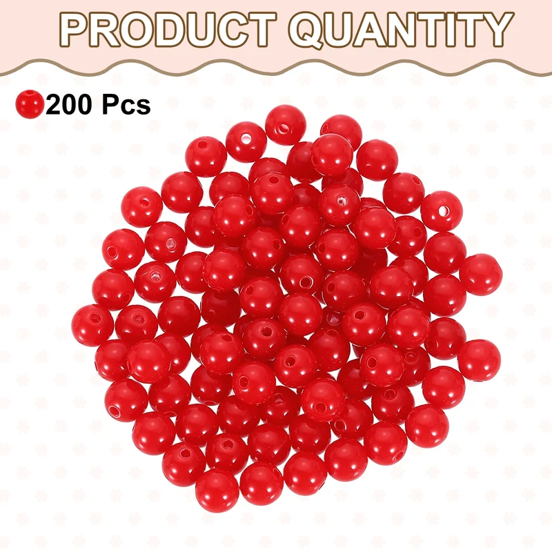 200pcs Red Acrylic Round Beads 10mm Plastic Resin Loose Bead