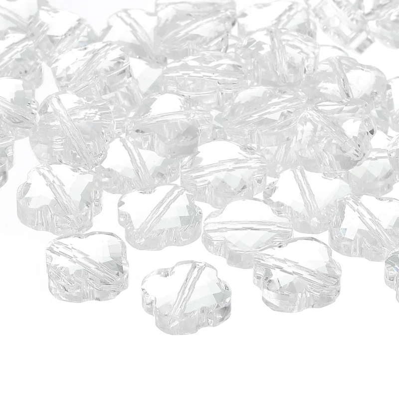 Glass Beads, 60 Pcs Shamrock Beads Transparent Crystal Glass Charms Clear Jewelry Making Supplies for Bracelets DIY Crafts, Transparent