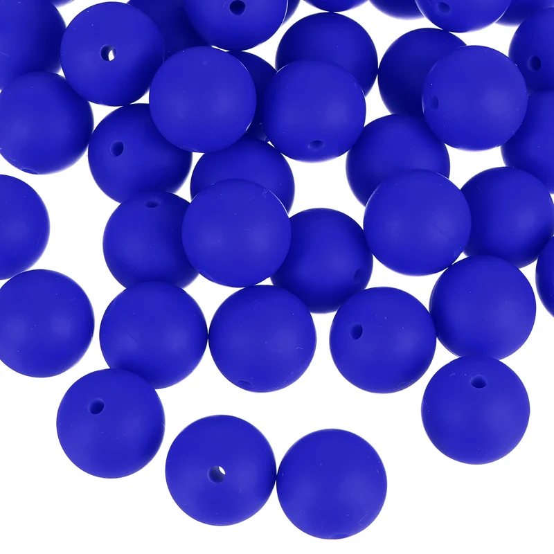 50Pcs 12mm Silicone Beads, Round Loose Rubber Bead for DIY (Sapphire)