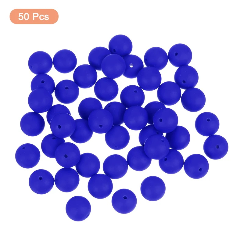 50Pcs 12mm Silicone Beads, Round Loose Rubber Bead for DIY (Sapphire)