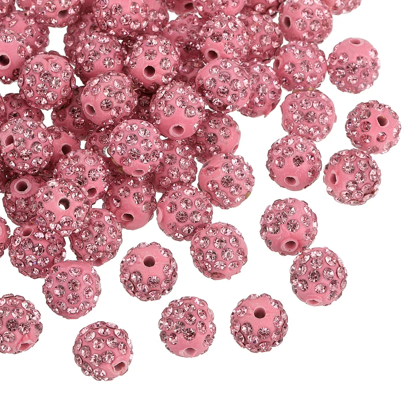 100Pcs 10mm Rhinestone Clay Beads, Polymer Clay Crystal Bead (Light Pink)