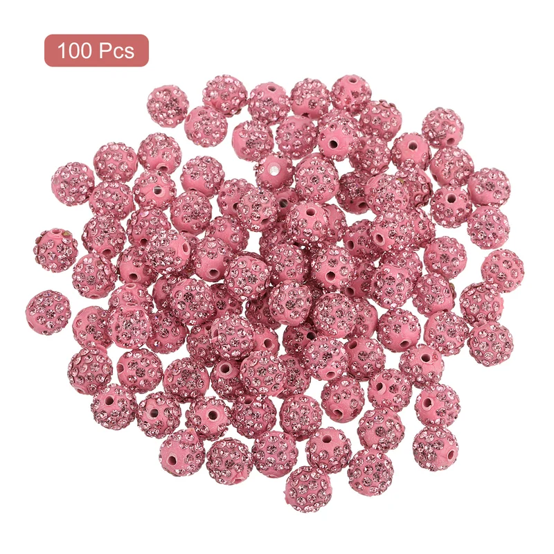 100Pcs 10mm Rhinestone Clay Beads, Polymer Clay Crystal Bead (Light Pink)