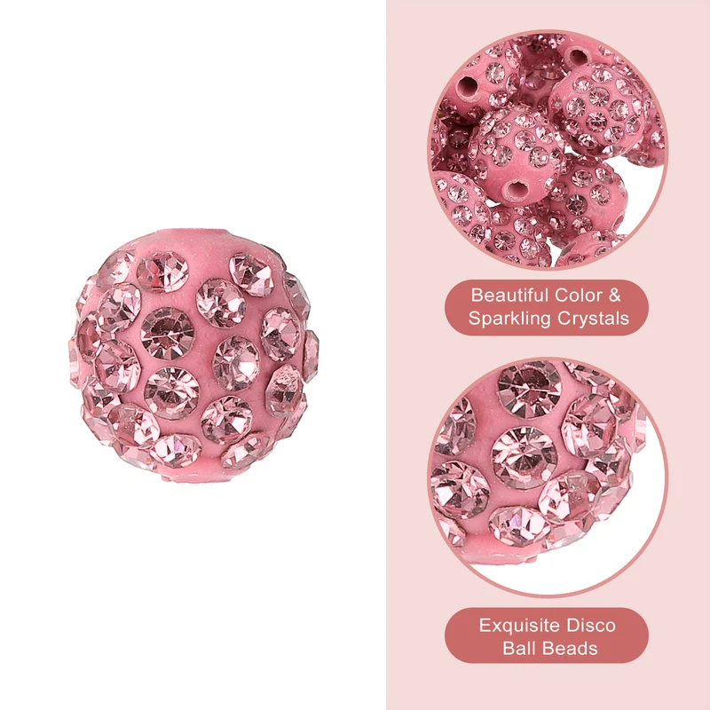 100Pcs 10mm Rhinestone Clay Beads, Polymer Clay Crystal Bead (Light Pink)