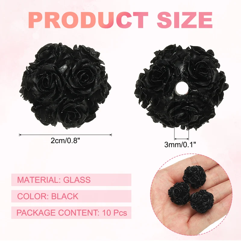 10 Pcs Rhinestone Focal Beads for Pens, 0.8" Glass Flower Beads, Black