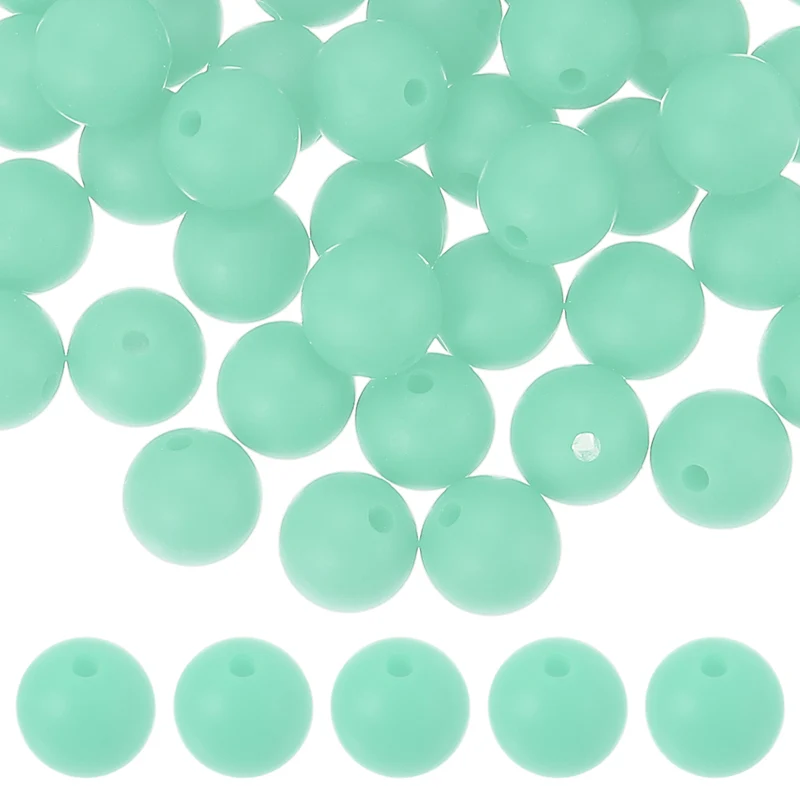 60 Pcs Silicone Beads, 9mm Bulk Beads for Keychain Making, Mint Green