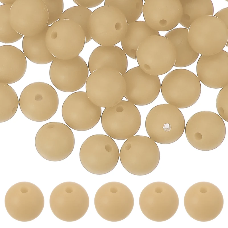 60 Pcs Silicone Beads, 9mm Bulk Beads for Keychain Making, Beige
