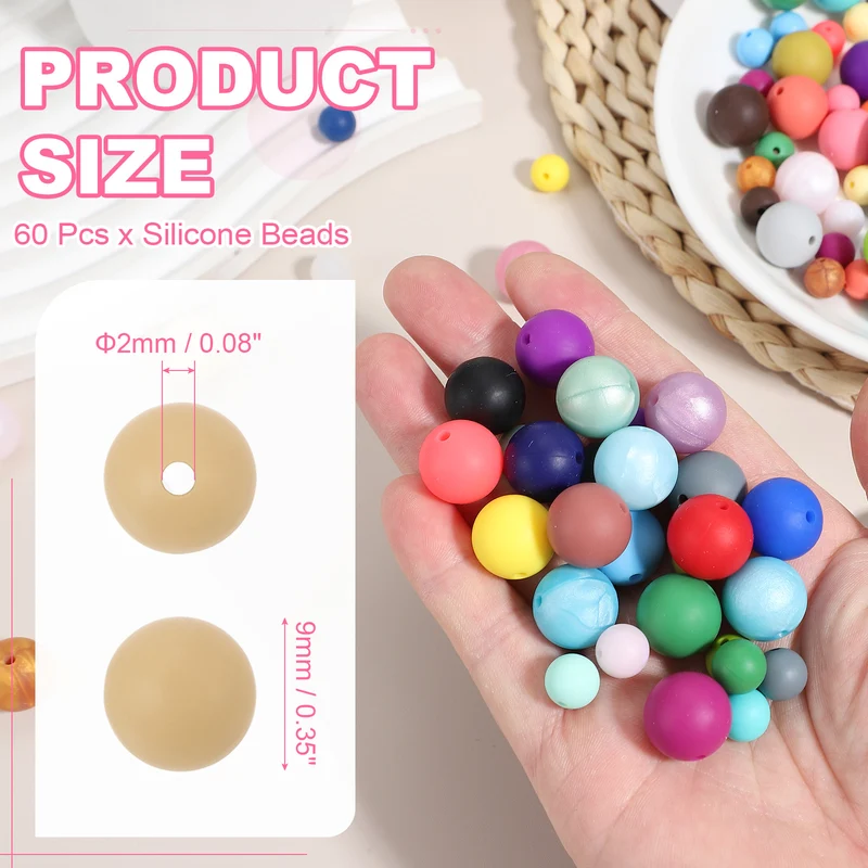 60 Pcs Silicone Beads, 9mm Bulk Beads for Keychain Making, Beige