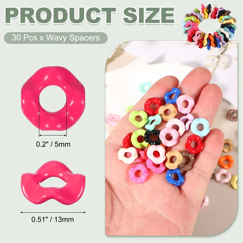 30 Pcs Wavy Spacers, Acrylic Flower Beads Wave Focal Bead, Hot Pink