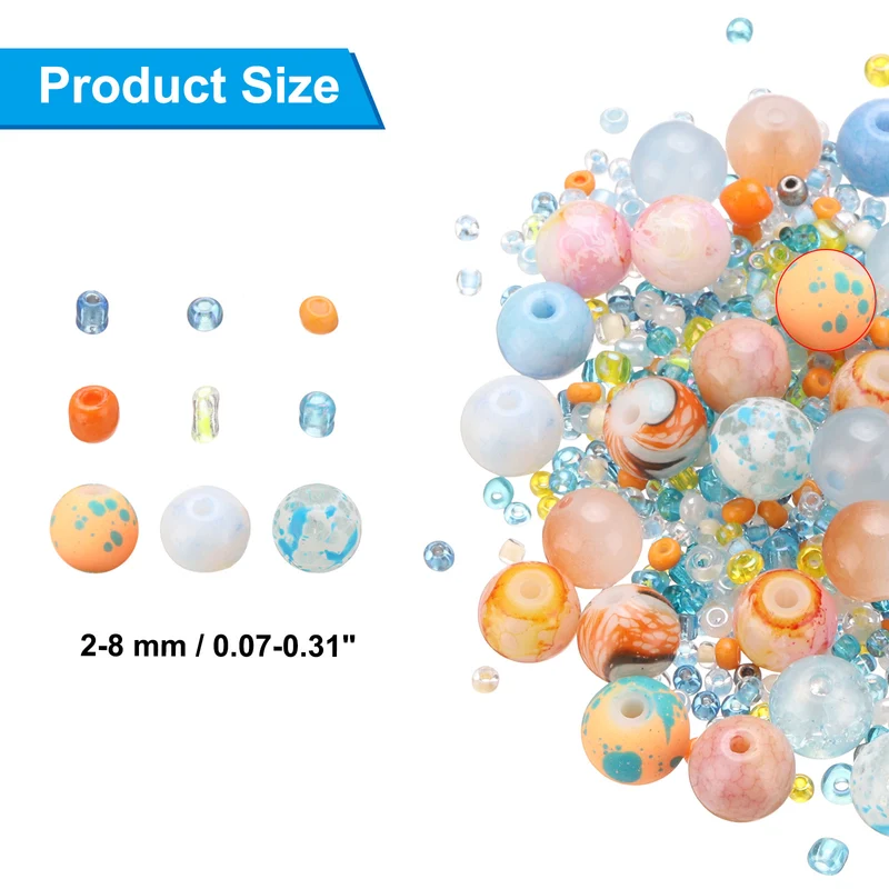 2-8mm Assorted Glass Resin Beads, Cracked Gravel Round Beads with Hole, Orange