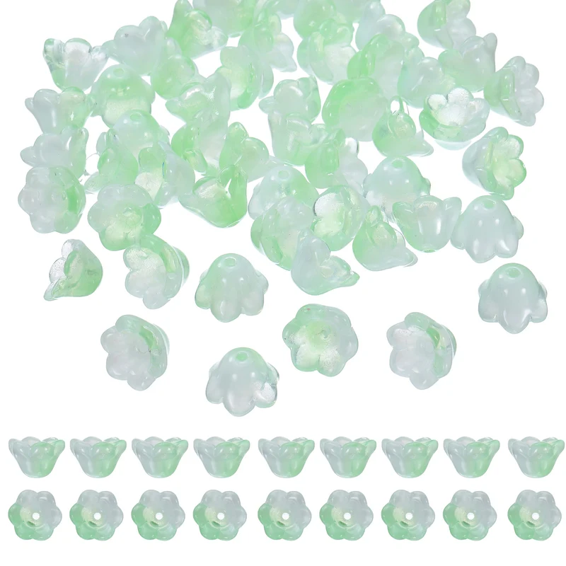 100 Pcs Glass Flower Beads for Jewelry Making, Loose Bead Charm, Apple Green