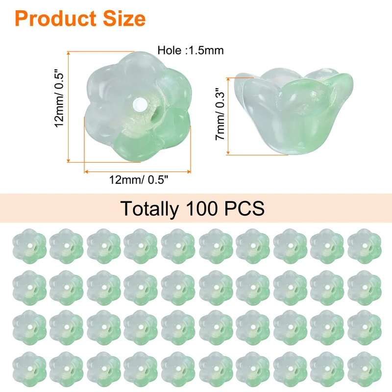 100 Pcs Glass Flower Beads for Jewelry Making, Loose Bead Charm, Apple Green