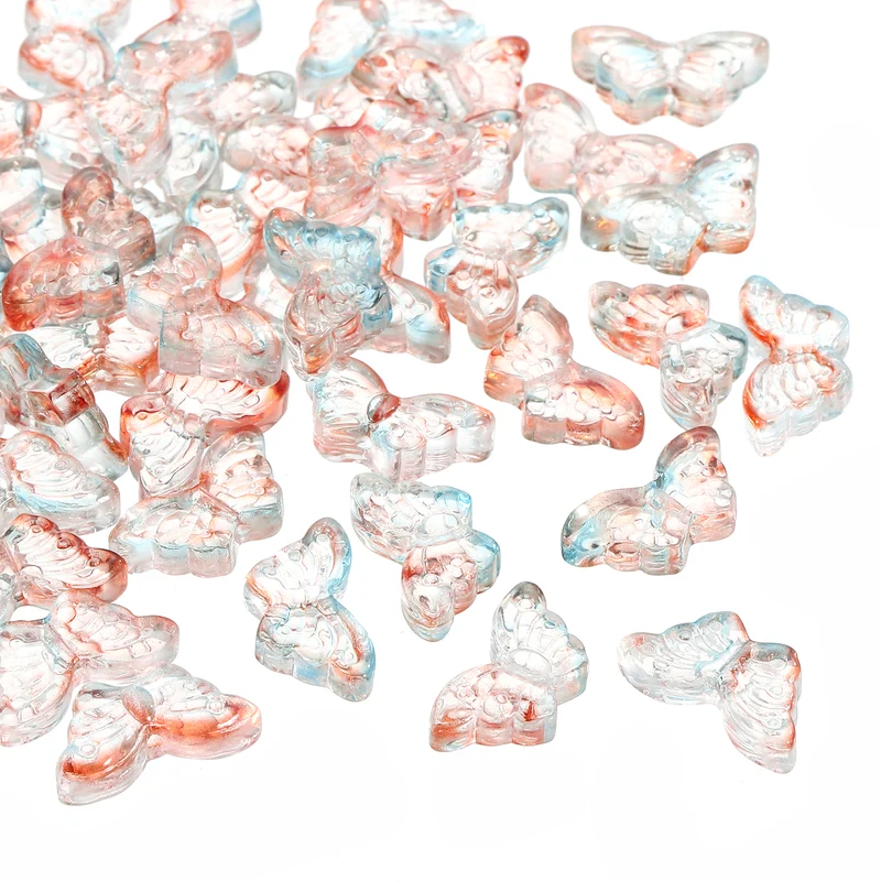 50Pcs Crystal Butterfly Beads, 8x15mm Transparent Loose Bead, Dawn Color
