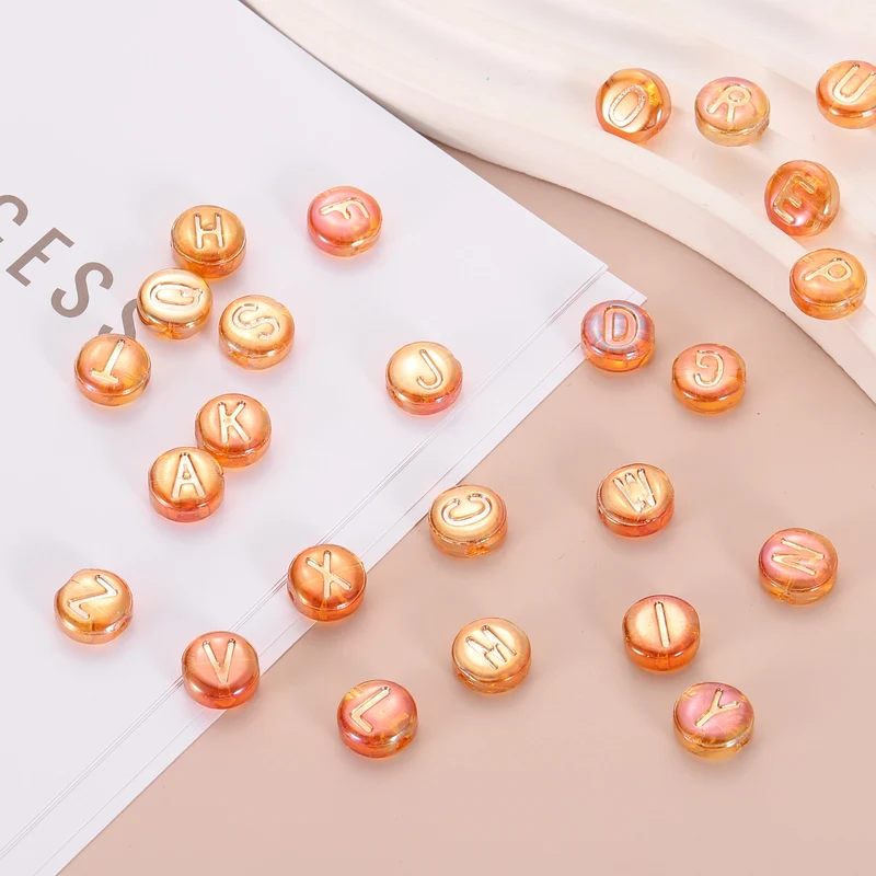 60Pcs Glass Letter Beads, 10mm l Initial Letter Spacer Beads, Red Orange