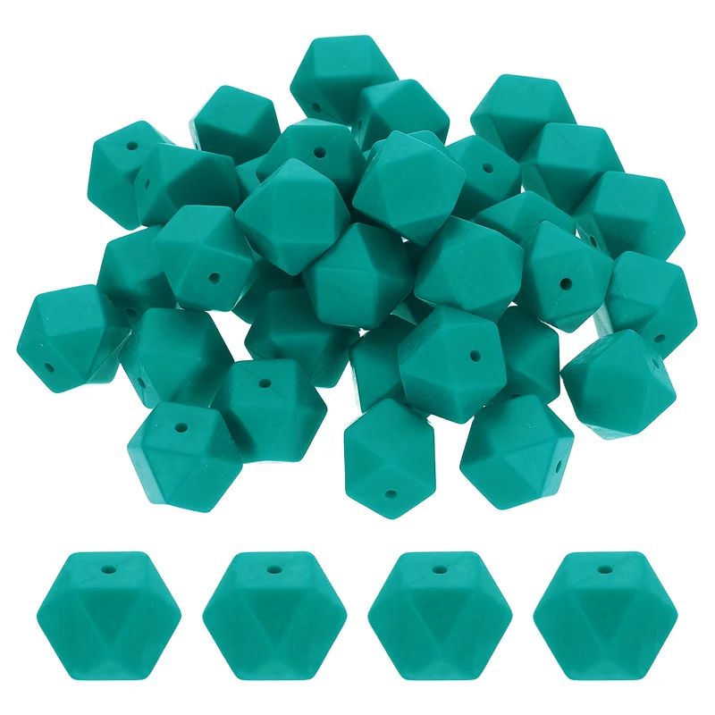 50 Pcs Silicone Beads, 17mm Loose Hexagon Rubber Focal Beads, Dark Green