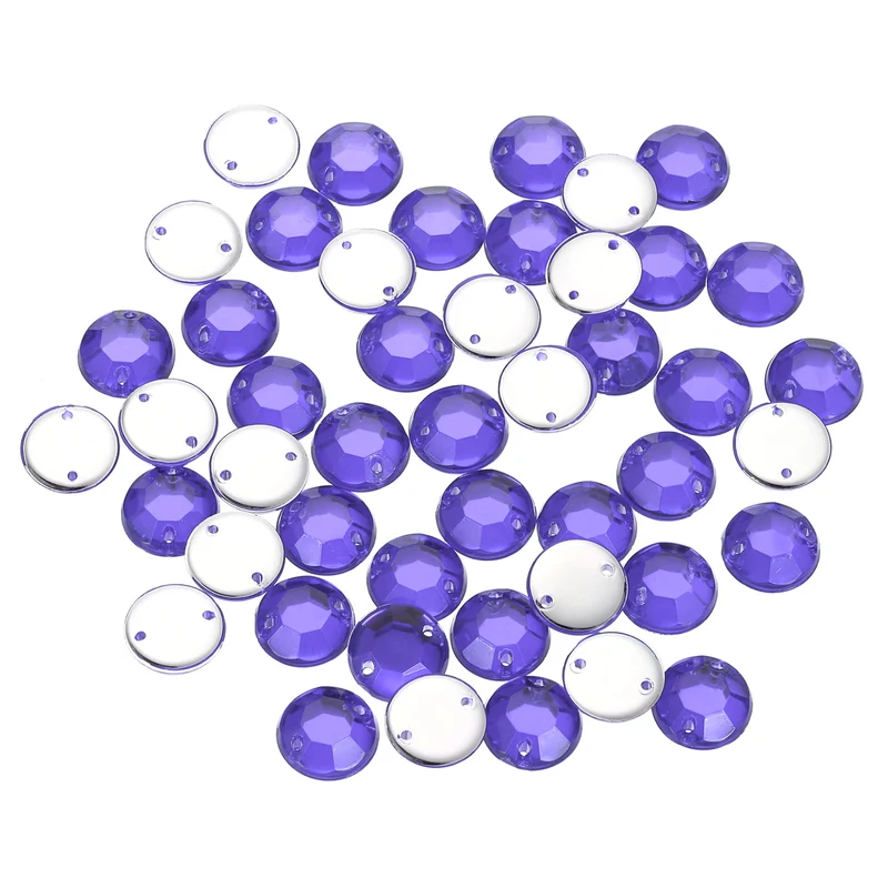 100Pcs Flat Back Sew on Rhinestones Beads, 10mm Crystal Round Gems, Purple