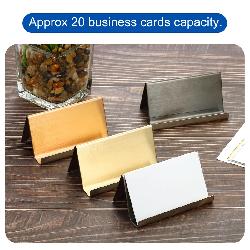 Business Card Holders, Brushed Stainless Steel Desktop Name Cards Display Stand for Office Desk