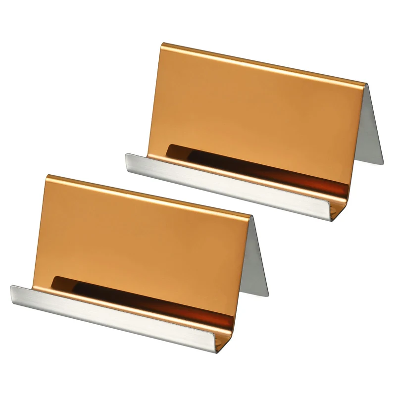 Business Card Holders, Reflective Stainless Steel Desktop Name Cards Display Stand for Office Desk