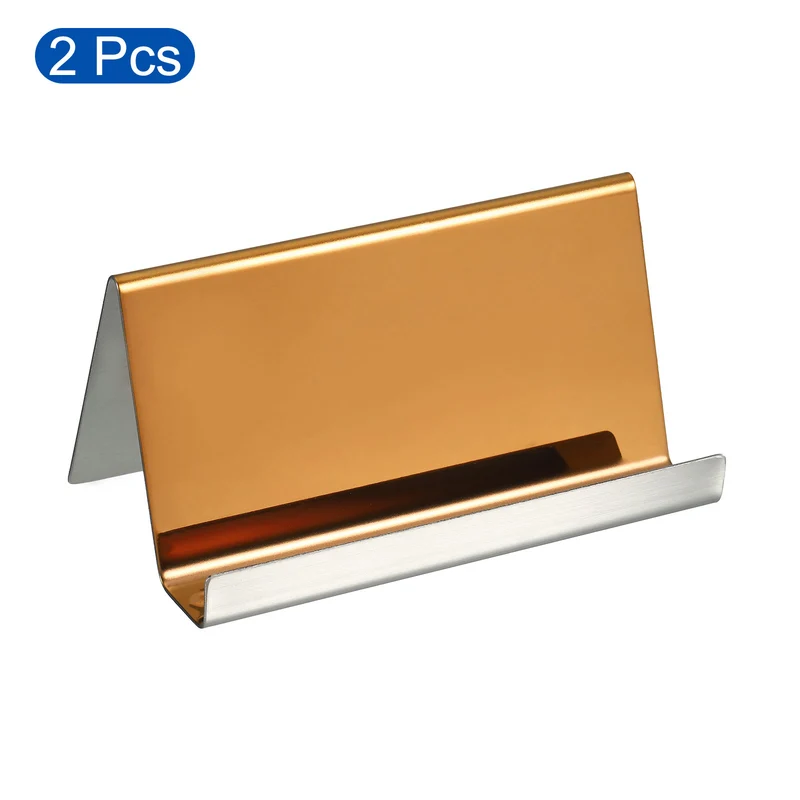 Business Card Holders, Reflective Stainless Steel Desktop Name Cards Display Stand for Office Desk