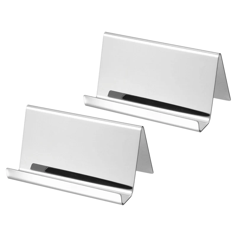 Business Card Holders, Reflective Stainless Steel Desktop Name Cards Display Stand for Office Desk