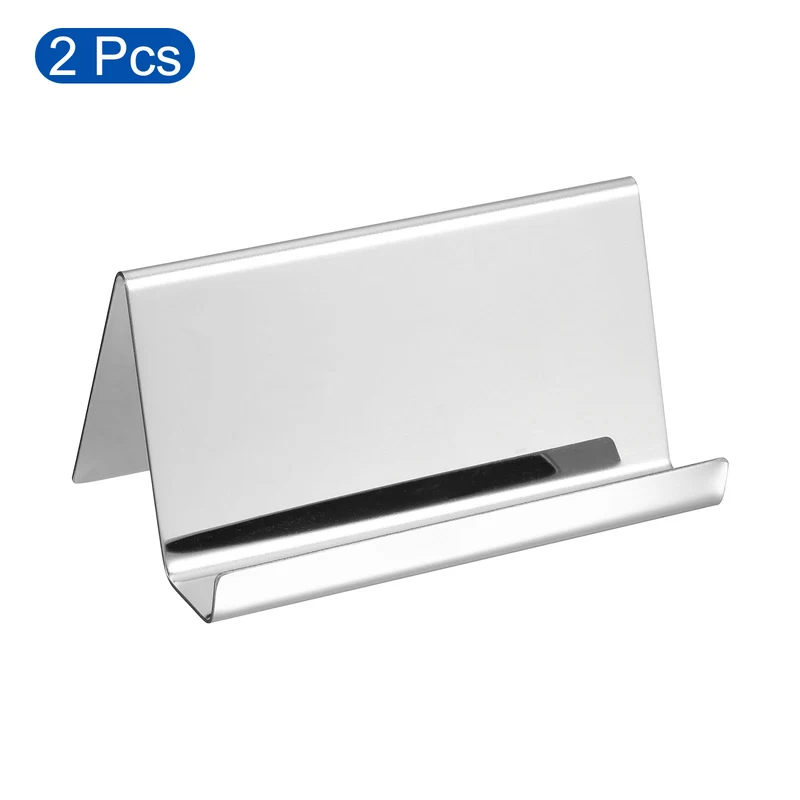 Business Card Holders, Reflective Stainless Steel Desktop Name Cards Display Stand for Office Desk