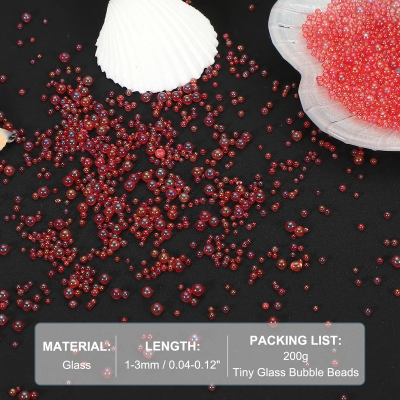 200g 1-3mm Glass Bubble Beads Iridescent No Hole Water Droplet Ball Red