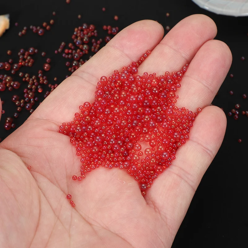200g 1-3mm Glass Bubble Beads Iridescent No Hole Water Droplet Ball Red