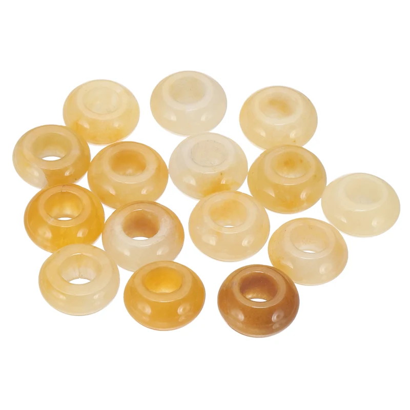 15 Pcs Natural Gemstone Beads, Large Hole Rondelle Beads Loose European Crystal Beads Pack for Jewelry Bracelet DIY Craft, 14 x 8 MM, Yellow