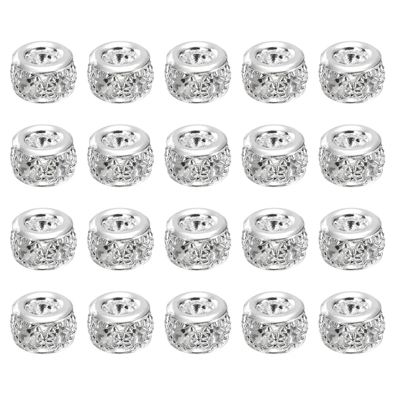 20Pcs 8mm Rhinestone European Beads Large Hole Crystal Beads Light Grey