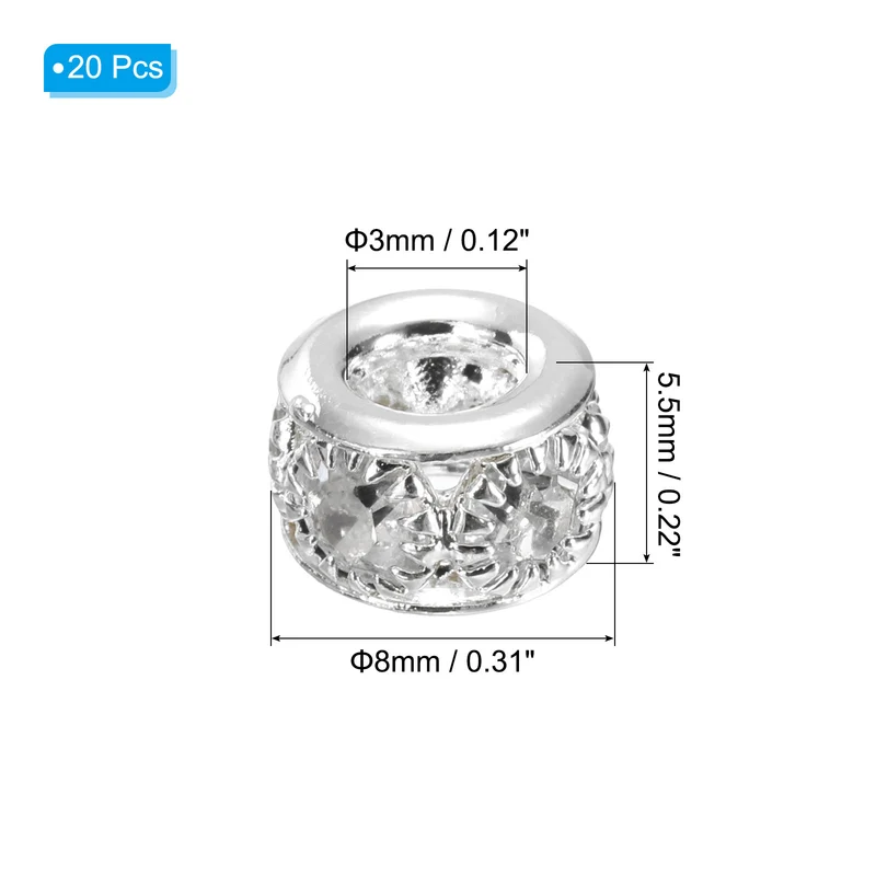 20Pcs 8mm Rhinestone European Beads Large Hole Crystal Beads Light Grey