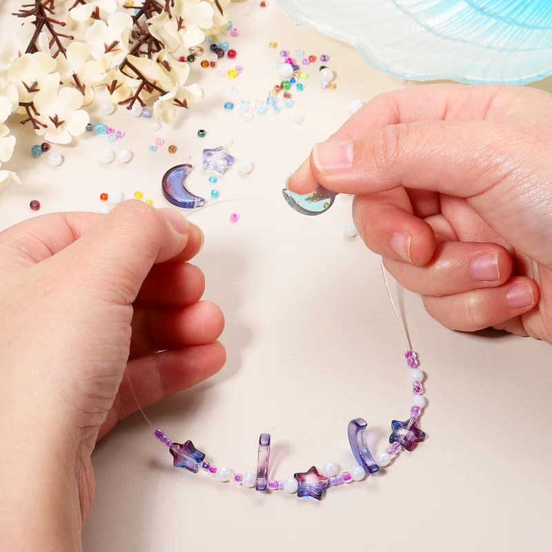 110Pcs Star Moon Beads, Crystal Glass Star Moon Acrylic Beads, Green Purple