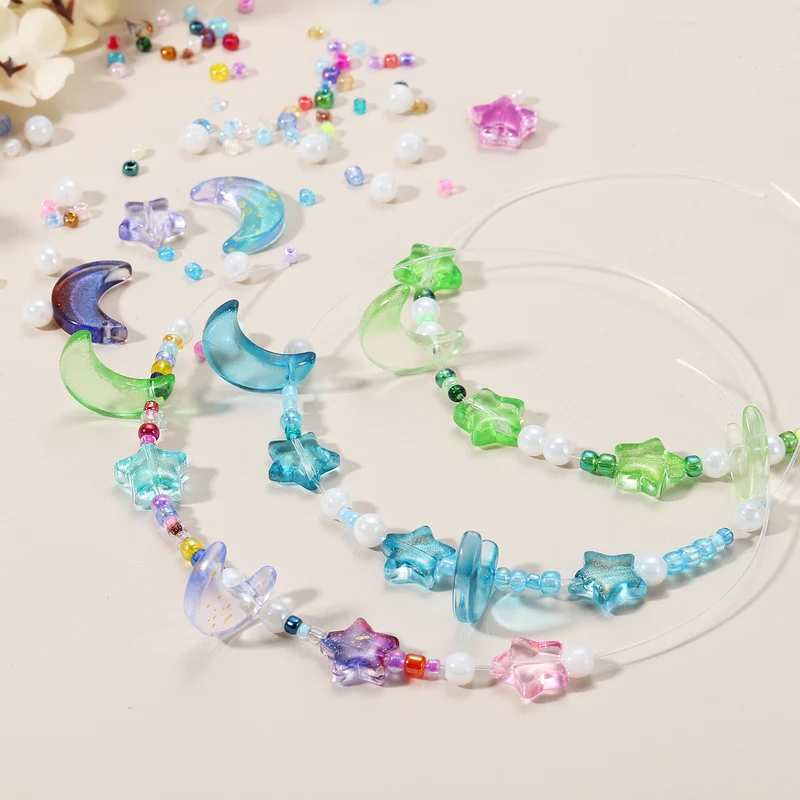 110Pcs Star Moon Beads, Crystal Glass Star Moon Acrylic Beads, Green Purple