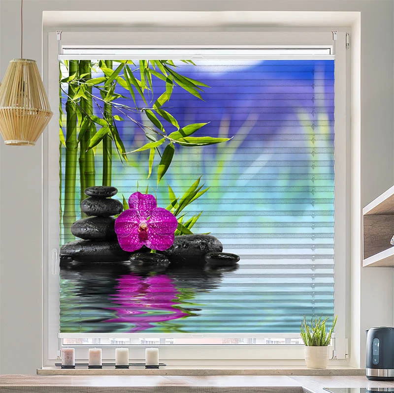 Wabenplissee Motiv "Spa Orchidee Steine"