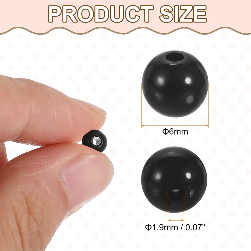 200pcs Black Acrylic Round Beads 6mm Plastic Resin Loose Bead