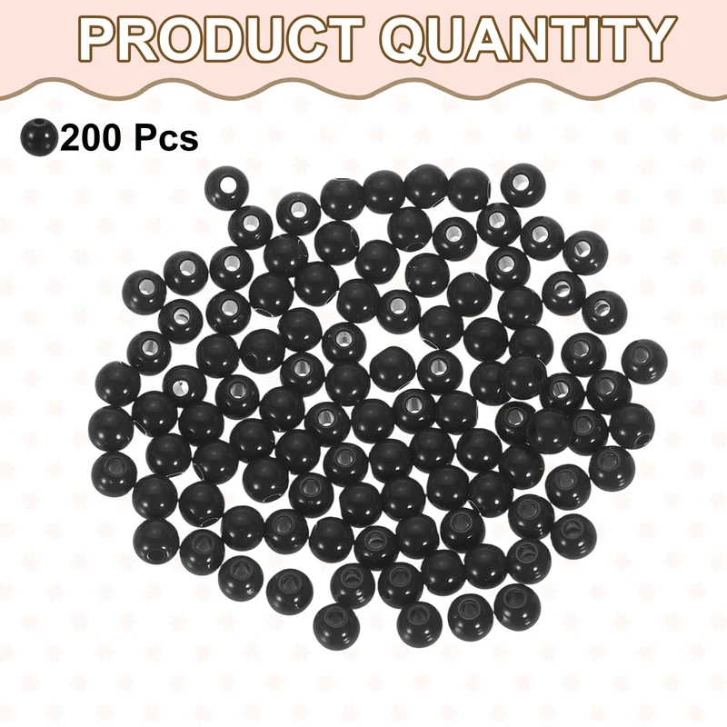 200pcs Black Acrylic Round Beads 6mm Plastic Resin Loose Bead
