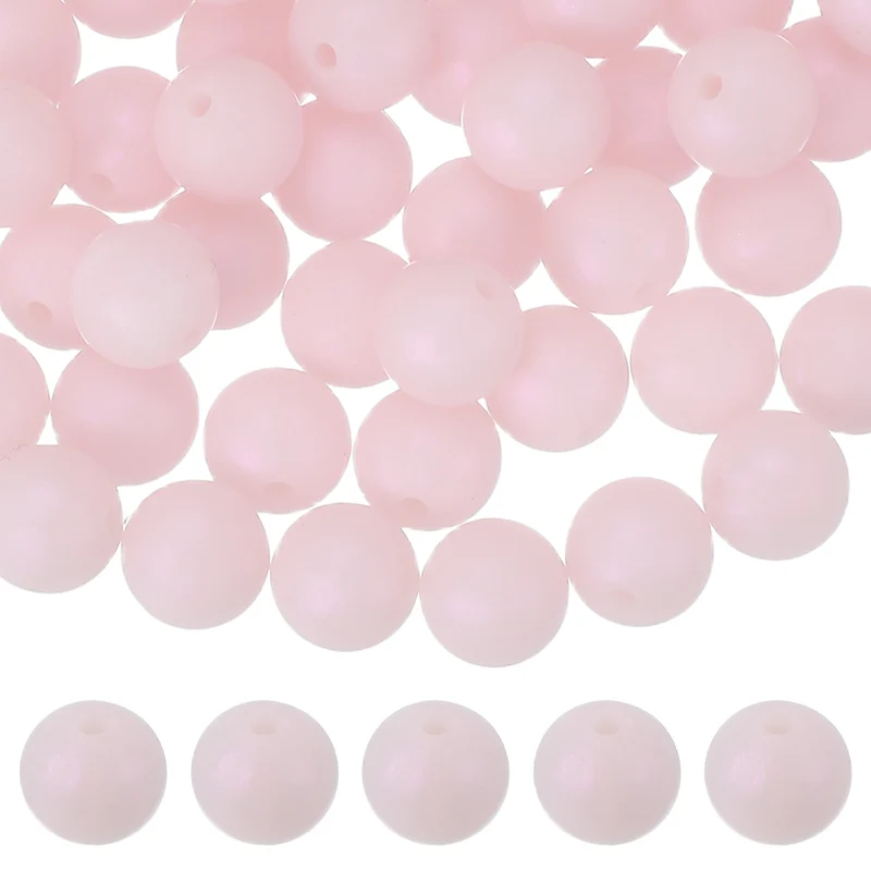 60 Pcs Silicone Beads, 9mm Bulk Beads for Keychain Making, Pink