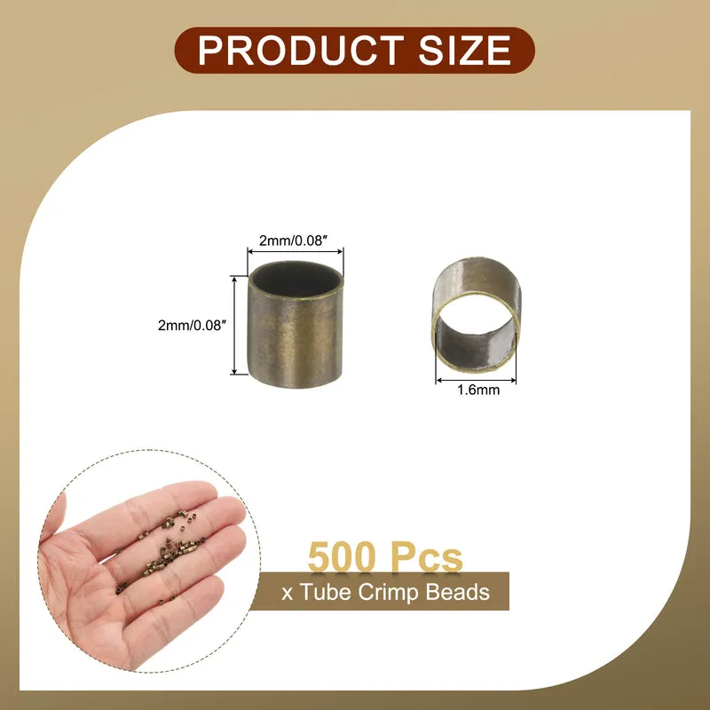 500Pcs Tube Crimp Beads 2x2mm Crimp Beads for Jewelry Making Bronze]