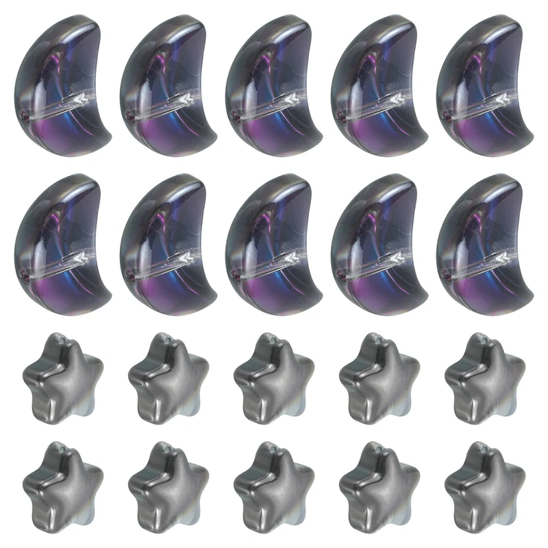60Pcs Star Moon Shaped Beads, 2 Style Acrylic Spacer Beads Black Purple