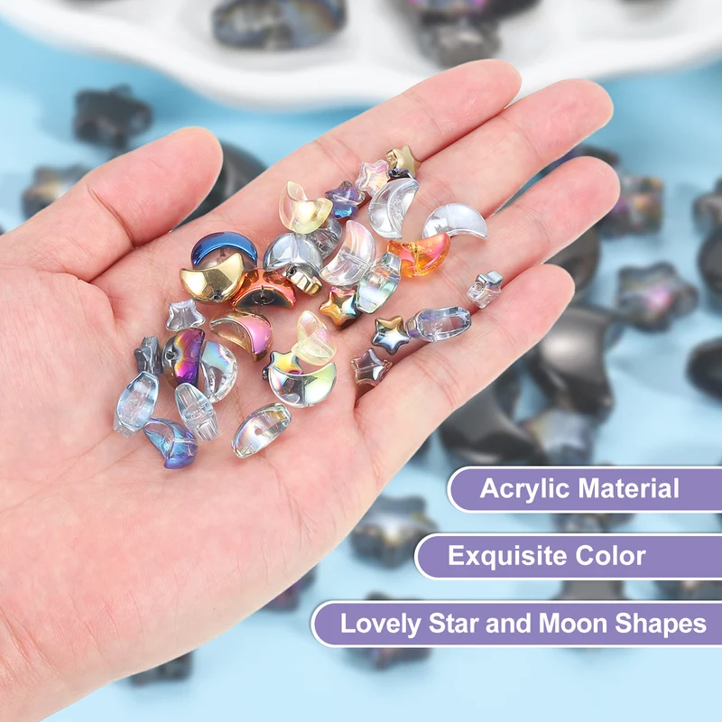 60Pcs Star Moon Shaped Beads, 2 Style Acrylic Spacer Beads Black Purple