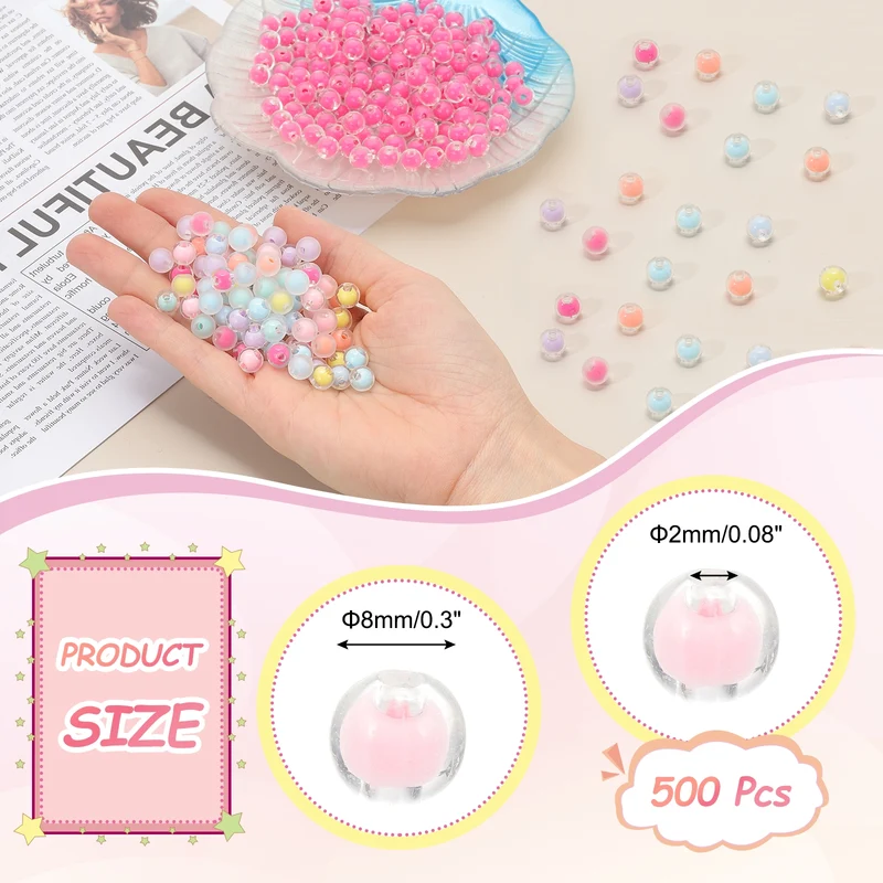 500 Pcs Acrylic Beads, 2mm Cute Beads for Bracelets, Transparent Pink