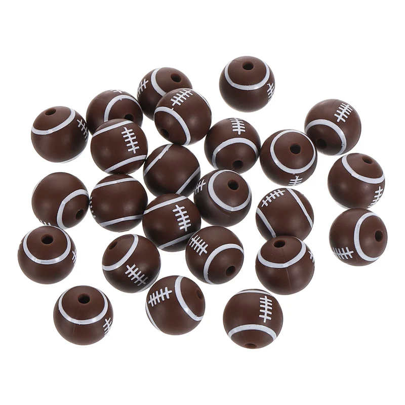 24Pcs Sports Ball Beads 12mm Silicone Round Spacer Focal Bead Rugby