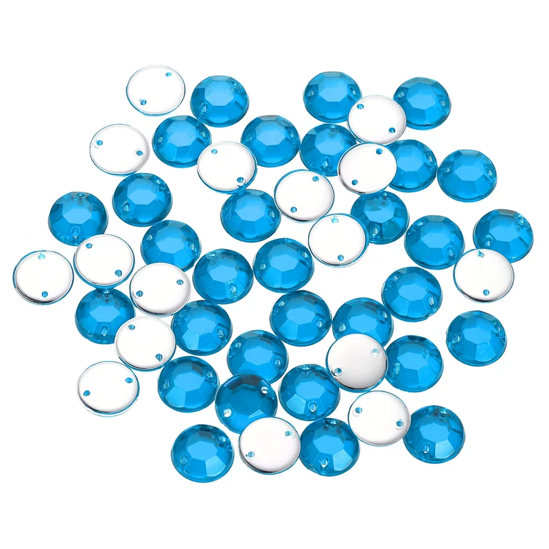 100Pcs Flat Back Sew on Rhinestones Beads 10mm Crystal Round Gems Blue